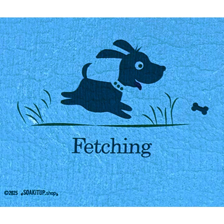 Fetching Dog Swedish Dishcloth Blue for wholesale by Soak iT Up Eco-friendly Greetings + Gifts
