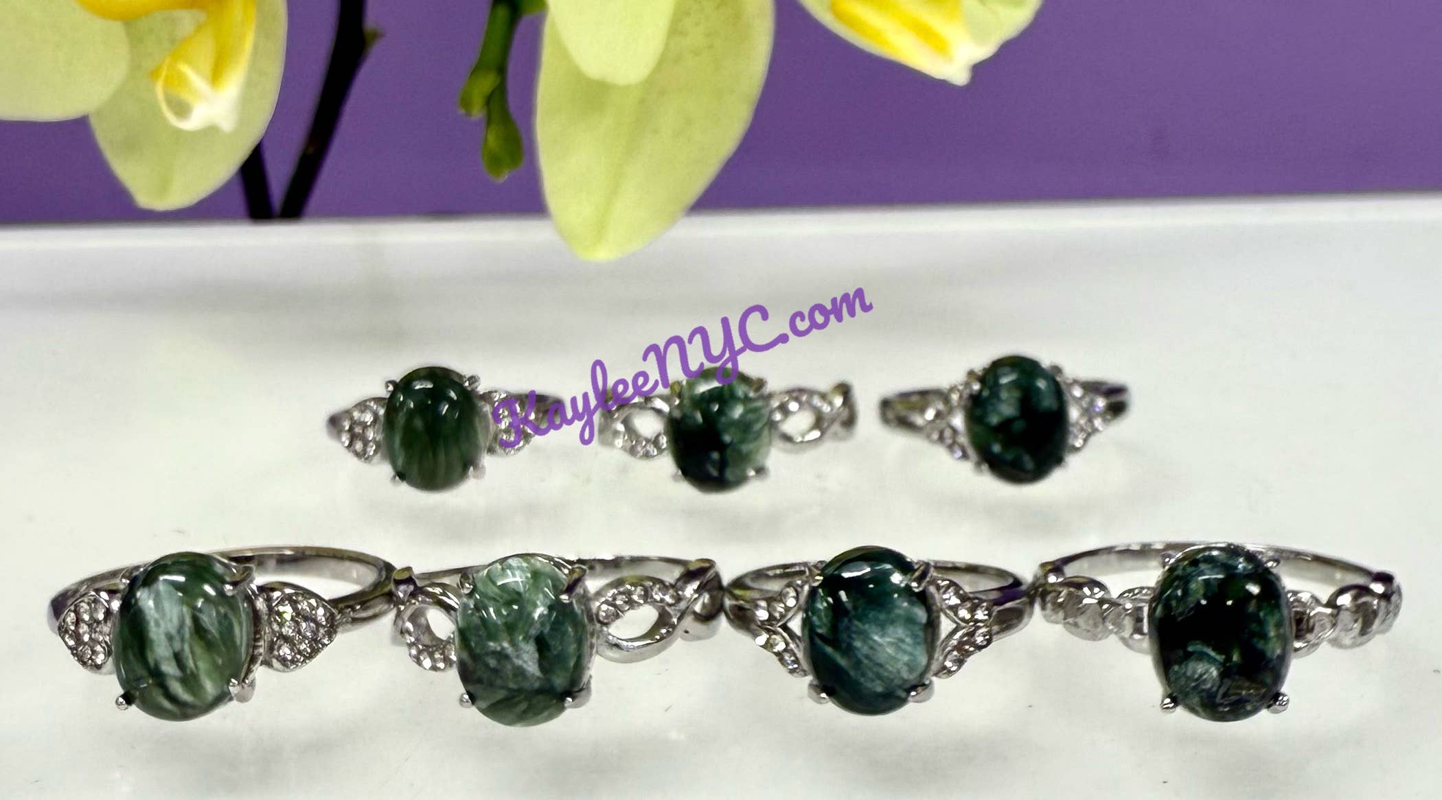 KayleeNYC - Wholesale Single Stone/Solitaire Ring - Natural Seraphinite Stainless Steel Ring 8x10mm Crystals1