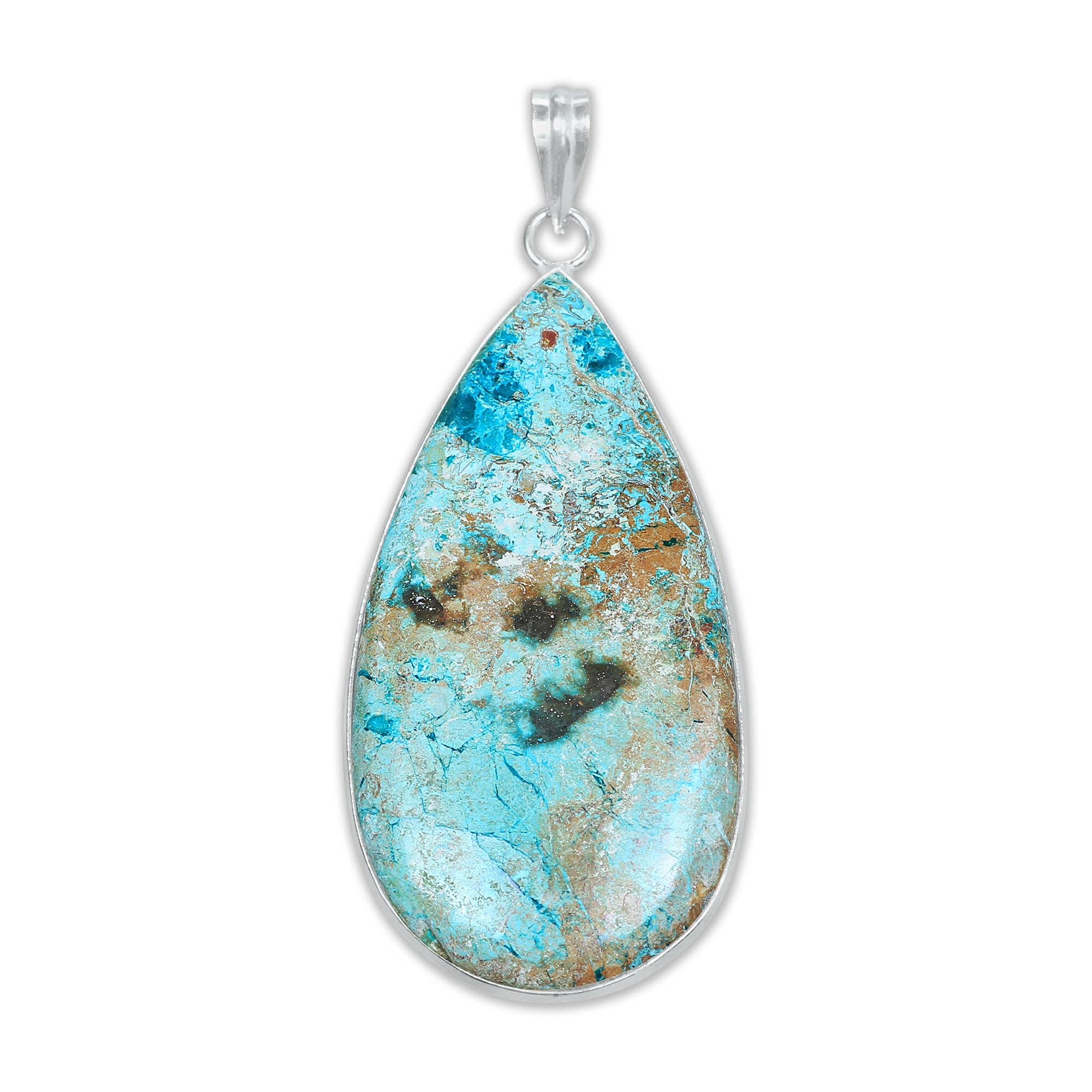 Handmade Jewels - Wholesale Individual Charm/Pendant - Chrysocolla Minimalist Pendants -  Handmade, Silver-Plated Brass, Wholesale2