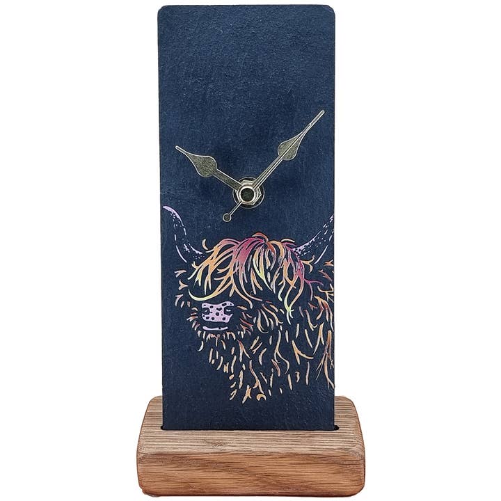 Highland Cow Slate Mantle Clock | SOC13 for wholesale by LT Creations