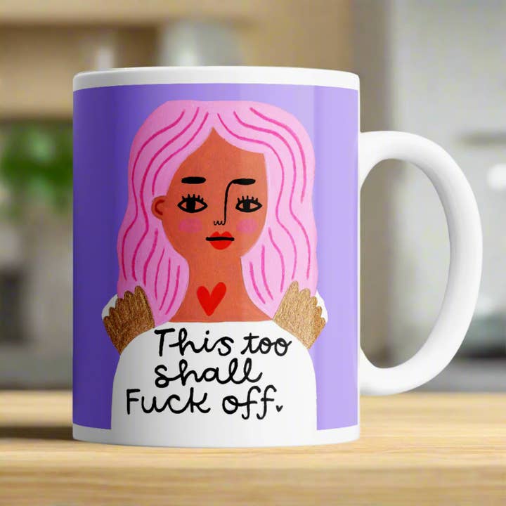 This Too Shall Fuck Off Grumpy Angel Mug for wholesale by Disrupted Industries