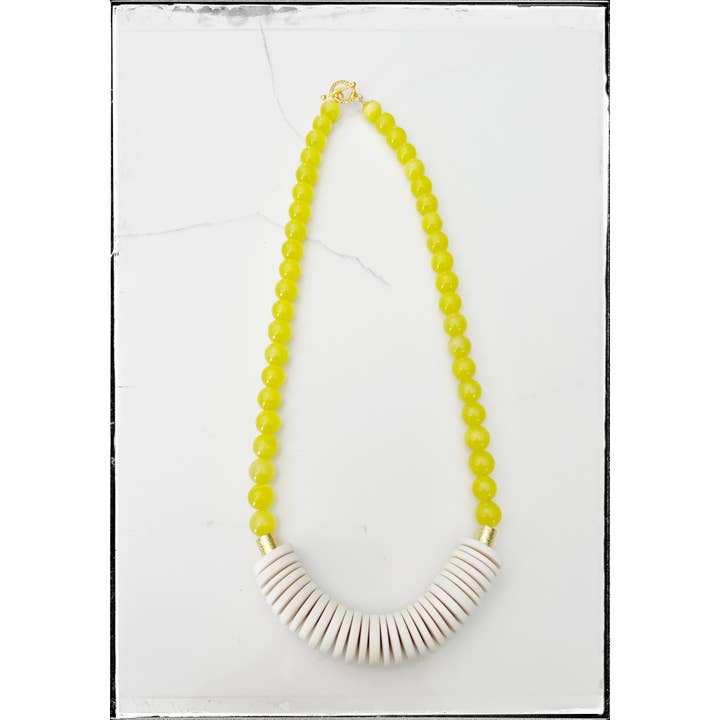 GentrybyJenna - Wholesale Beaded/Pearl Necklace - Short Gemstone Yellow Cats Eye Bead Necklace Coconut Wood