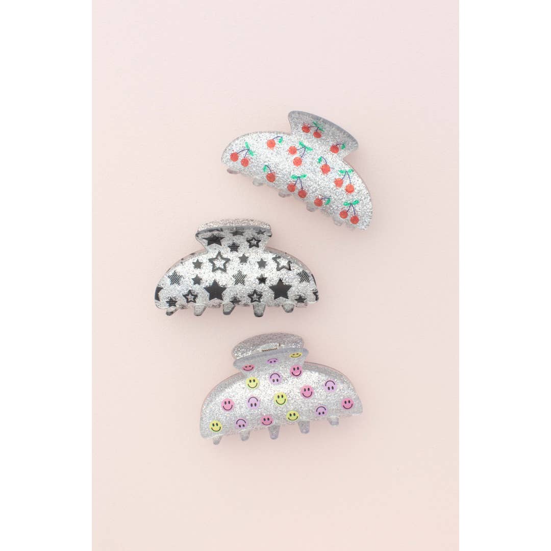 Glitter Smiley Face Star Cherry Clip Hair Claw for wholesale by Space 46 Wholesale