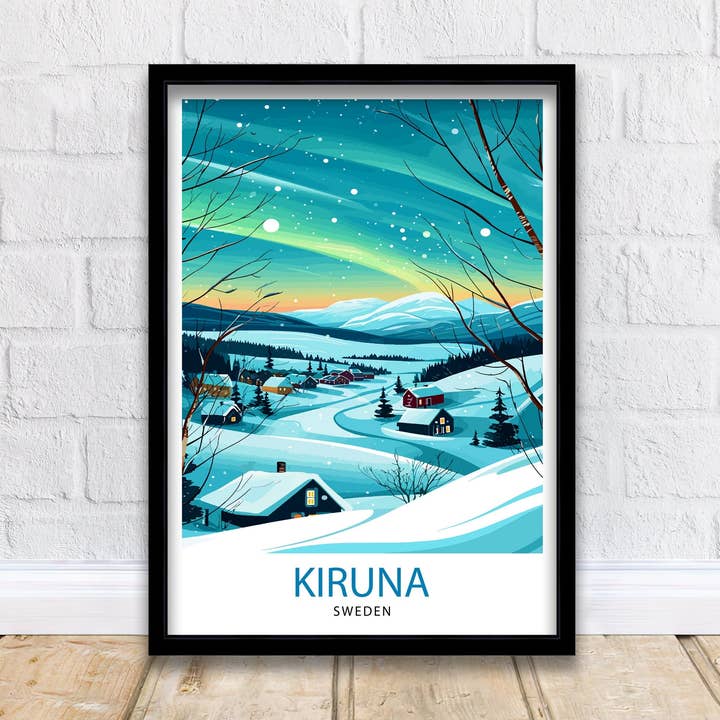 Kiruna Sweden Poster Arctic Circle City Art Swedish Lapland Poster Northern Lights for wholesale by InkNPrintz