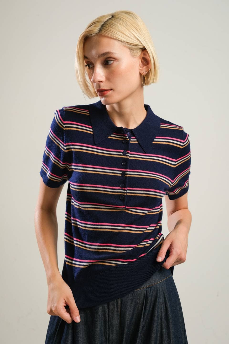 NAVY MULTI Polo a righe con bottoni - FSW1112 NAVY M in vendita all'ingrosso su Faire3