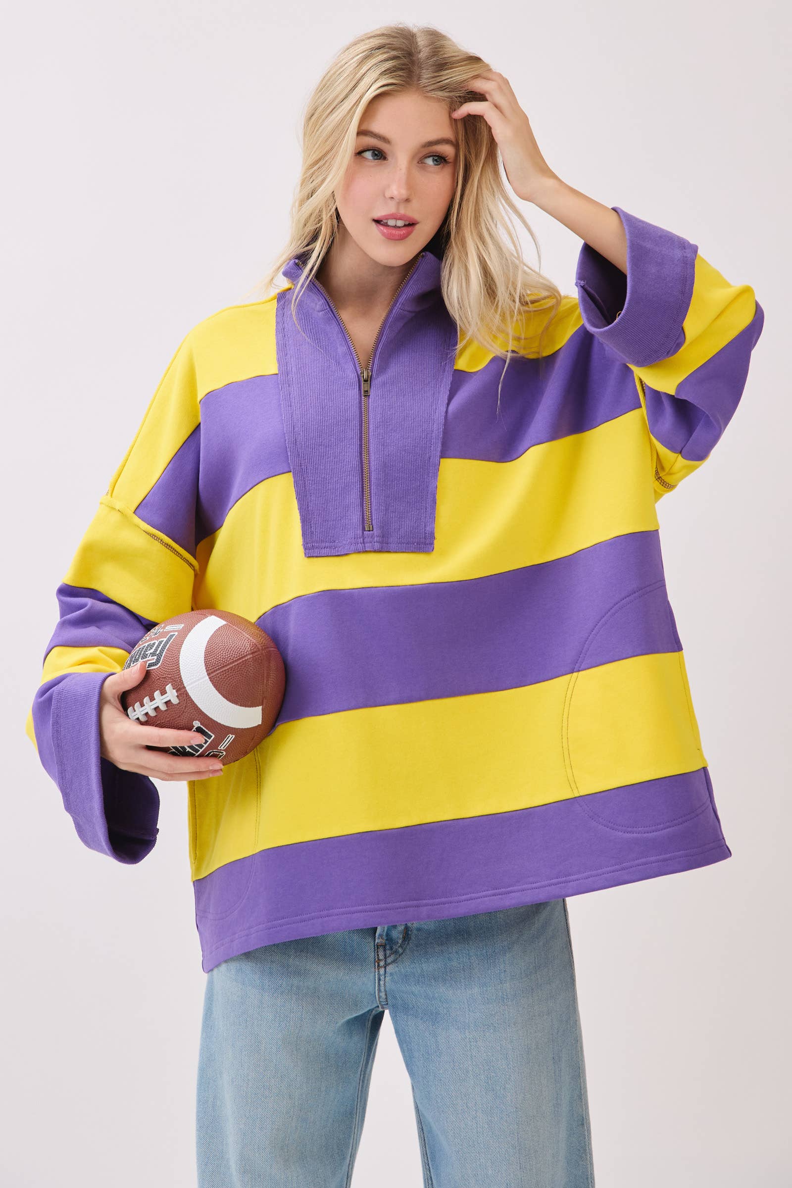 Sewn and Seen - Vente Sweat-shirt – femme - Pull à fermeture éclair rayé6