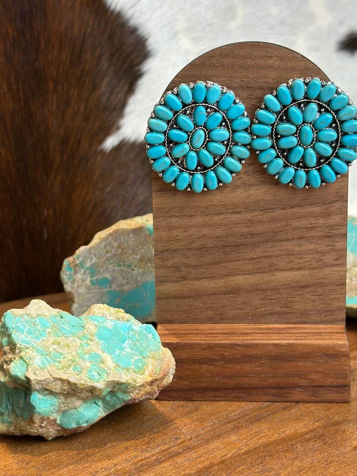 FAUX TURQUOISE STUD EARRINGS for wholesale by High Ho Silversmithing