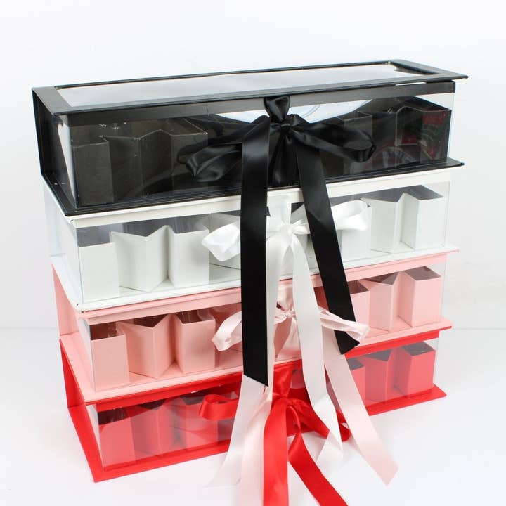 Elegant Design Supply – Caixa de presente por atacado – Caixa de Flores 'MÃE' para o Dia da Mãe com Tampa de PVC Transparente, Forro de Plástico e Fita de Cetim13