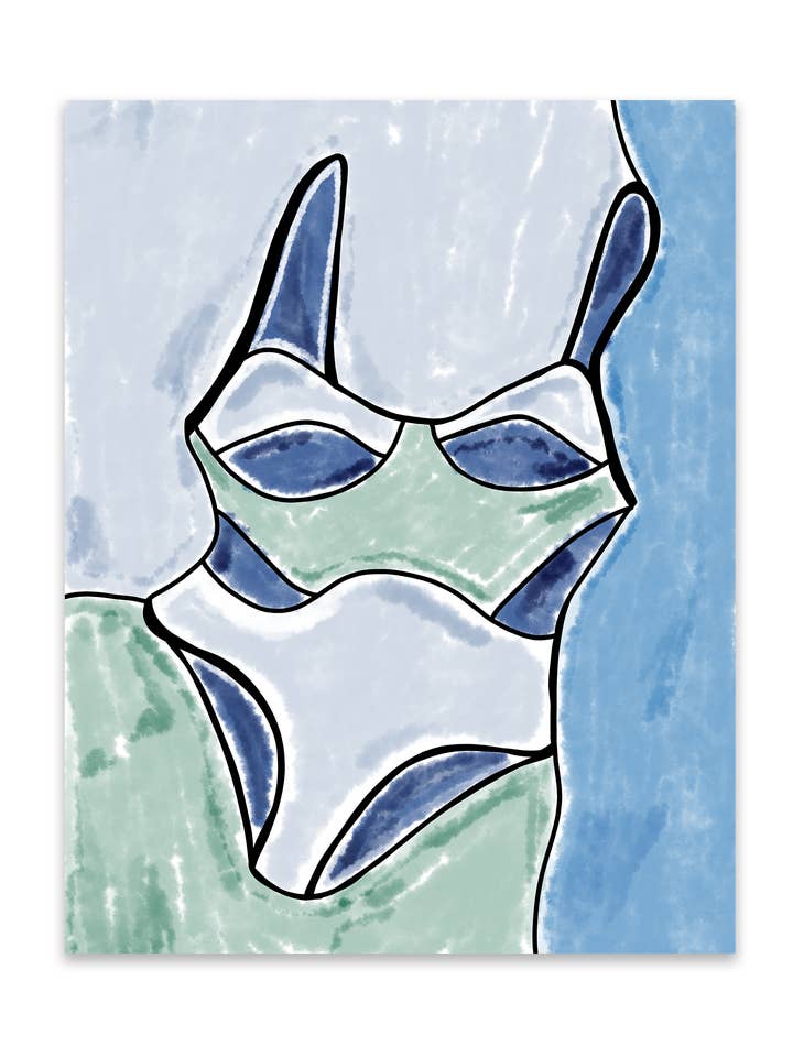 BATHING SUIT BLUES ART PRINT for wholesale by MFMDESIGNS