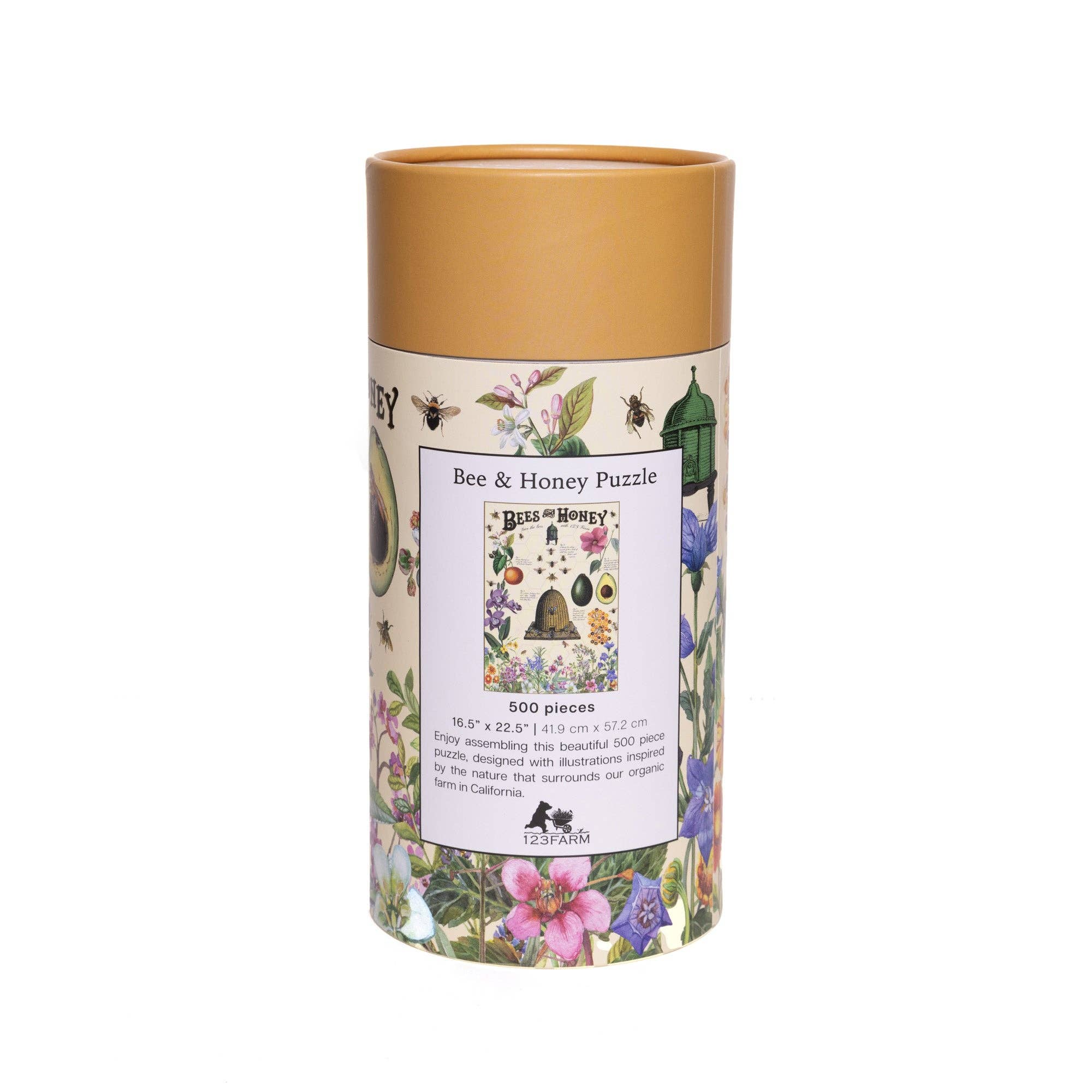 123 Farm - Wholesale Puzzle - Adult - Bees & Honey Puzzle – 500 Pc Tube with Vintage Illustrations1