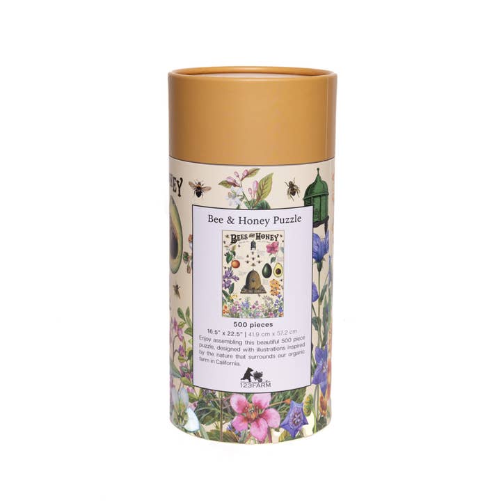 123 Farm - Wholesale Puzzle – Adult - Bees & Honey Puzzle – 500 Pc Tube with Vintage Illustrations1
