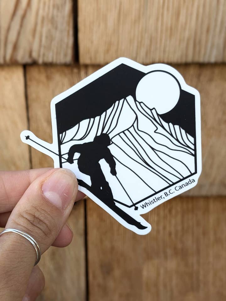 Autocolante Hexagonal de Esquiador de Montanha Whistler BC Canadá por atacado de Northwest By Nature
