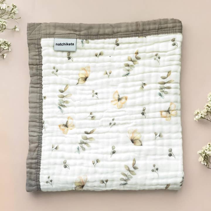 Coperta per Bambini e Neonati in Cotone Organico al 100% "Floreale Neutro" per la vendita all'ingrosso da parte di Natchiketa