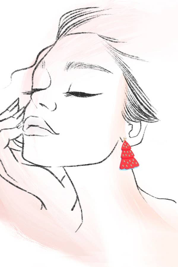 RED CHRISTMAS TREE HOLIDAY EARRINGS | 80E5027 for wholesale on Faire1