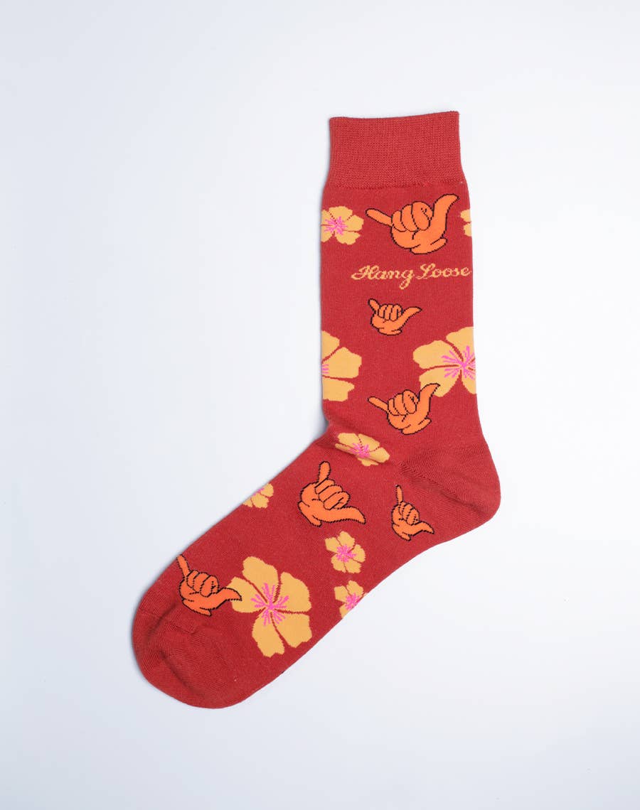 Just Fun Socks - Wholesale Socks - Men's - Men's Shaka Floral Hang Loose Crew Socks1