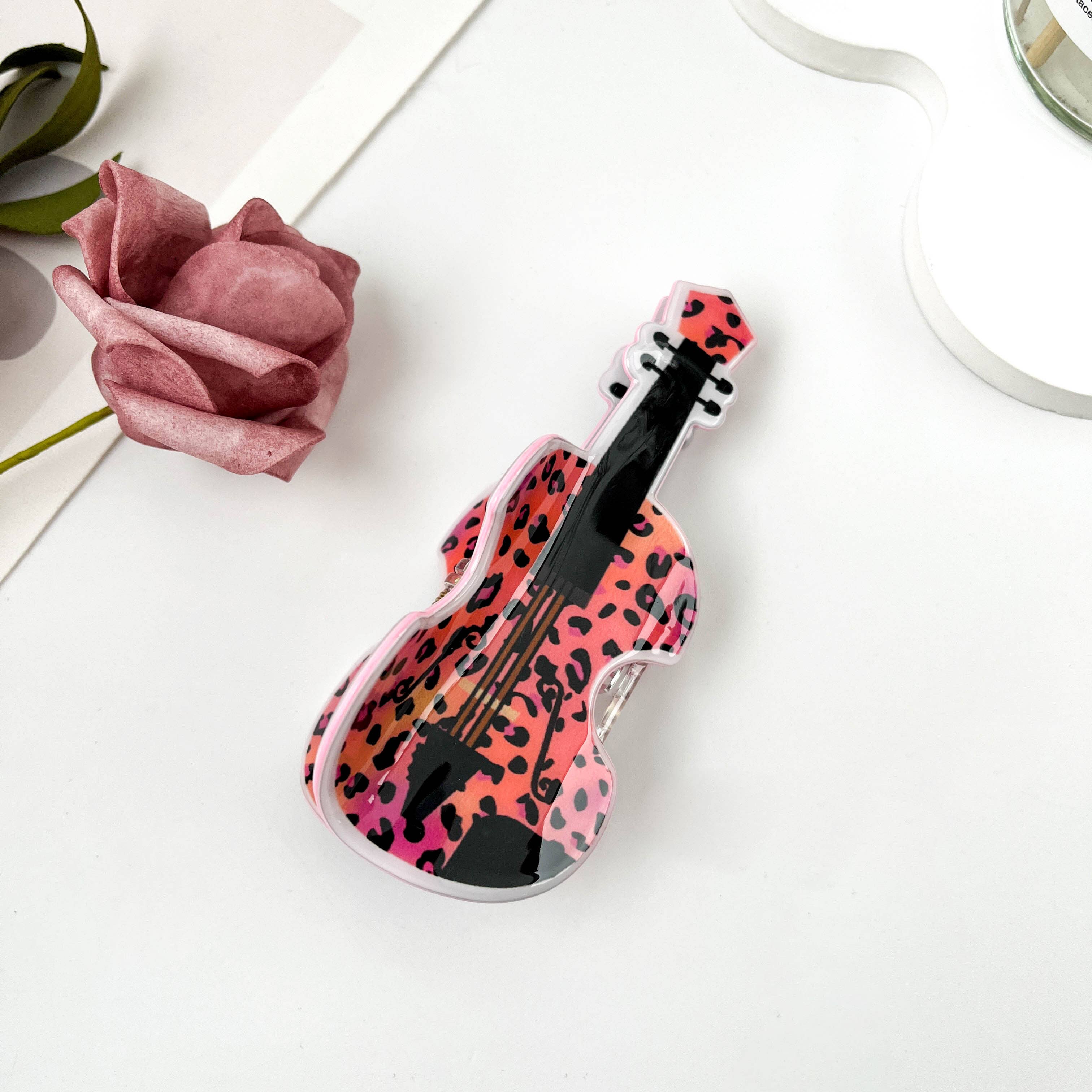 mildstyles - Wholesale Hair clip – Women’s - Leopard Print Guitar Creative Musical Instrument Hair Clip0