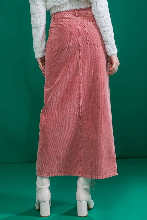 FLYING TOMATO - Wholesale Skirt - Women's - A washed corduroy midi skirt - IK75667