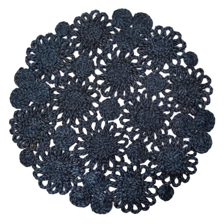 Set de table rond Daisy Jute bleu marine 15 pouces - Ensemble de 4 pour la vente par Couleur Nature