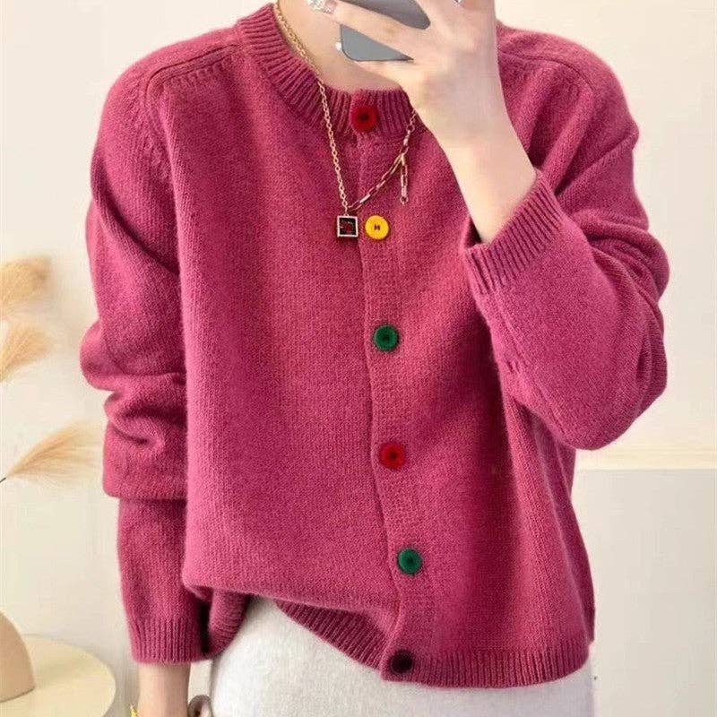 UZ Wholesale Store - Wholesale Cardigan - Women's - Colorful Buttoned Round Neck Cardigan Sweater4