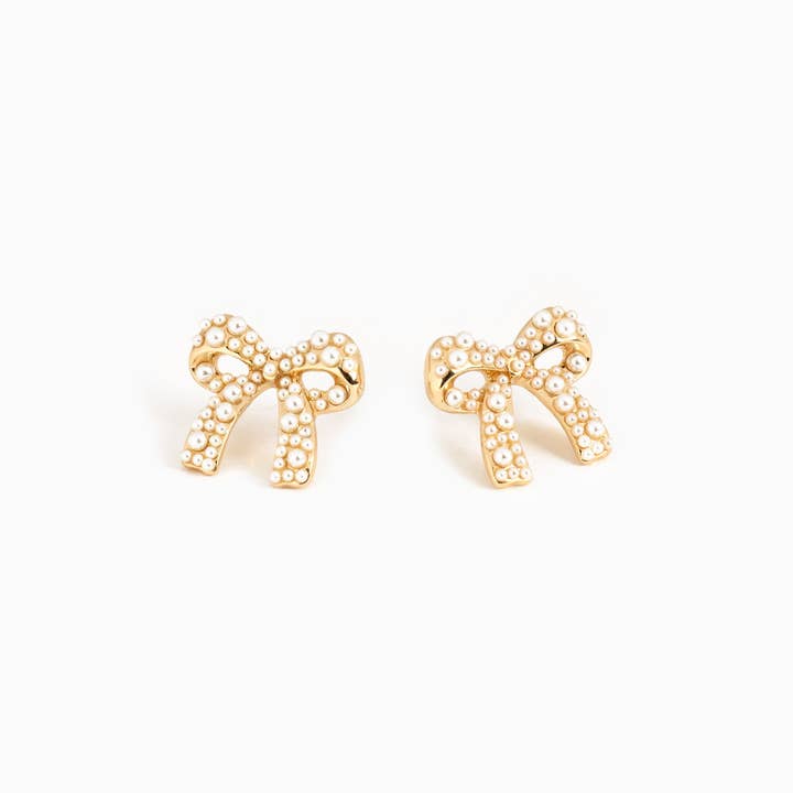 Sessori - Wholesale Stud/Post Earrings - Organic Pearl Pave Bow Earrings
