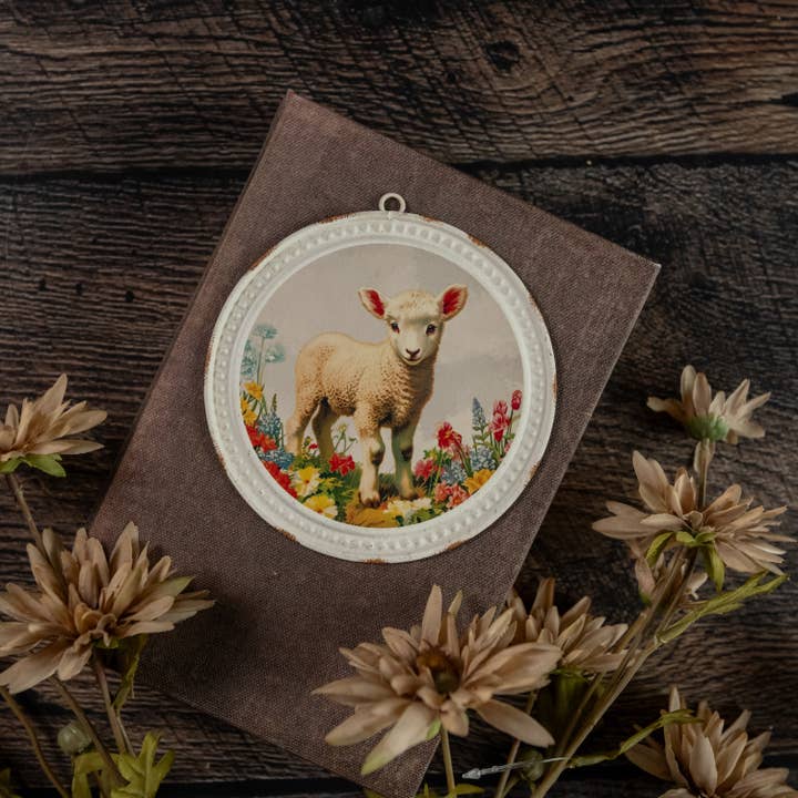5" BABY LAMB ROUND PRINT ORNAMENT for wholesale by Ragon House