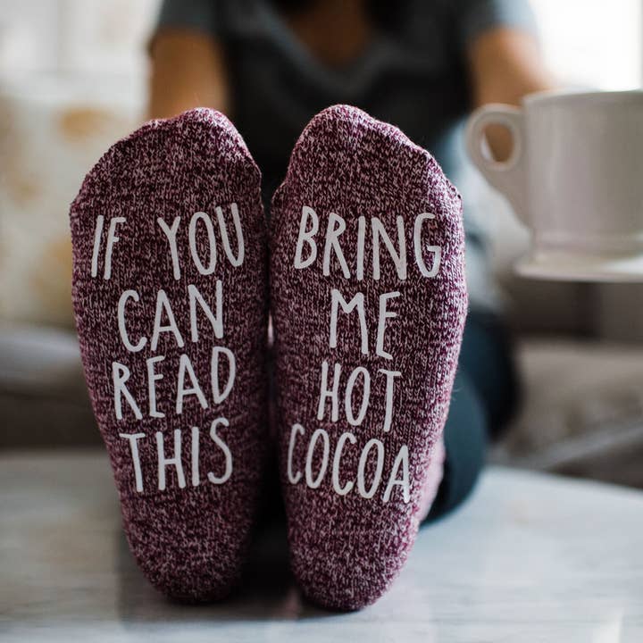 "If You Can Read This...Bring Me Hot Cocoa" Christmas Socks for wholesale by The Obstinate Octopus