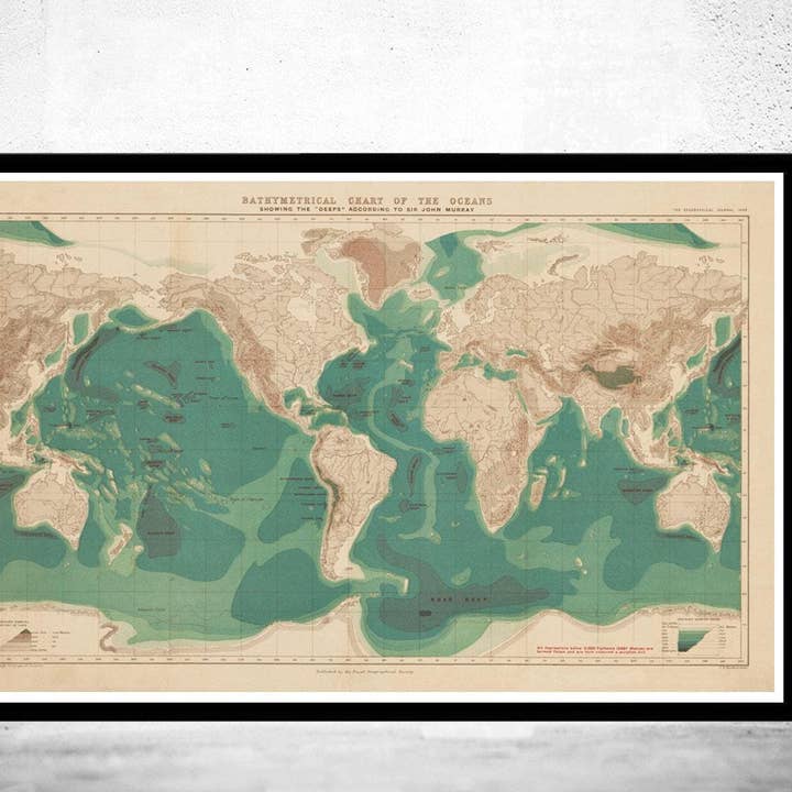Carta batimétrica dos oceanos mapa-múndi 1899 | Presente Mapa-Múndi Impressão Mapa-Múndi | Mapa-Múndi Vintage | Arte de Parede Mapa-Múndi for wholesale by OldCityPrints - Old Maps and Posters