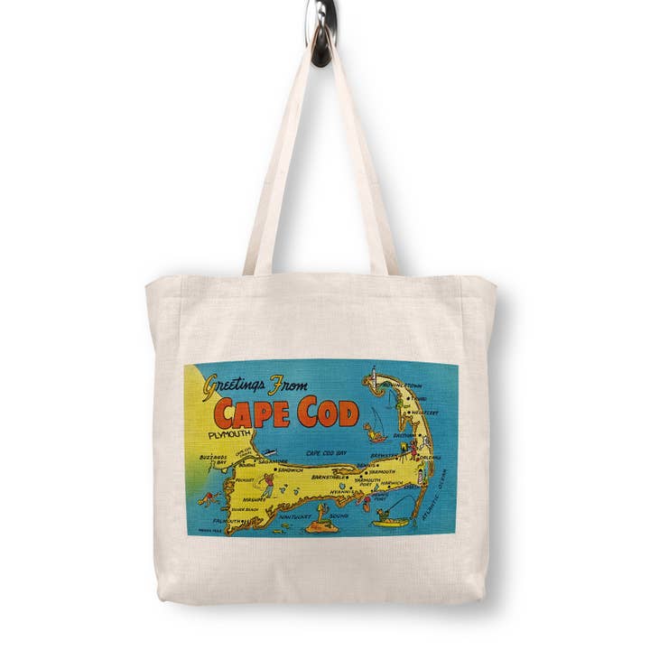 Cape Cod Massachusetts Postcard Reusable Canvas Tote Bag for wholesale by Daisy Mae Designs