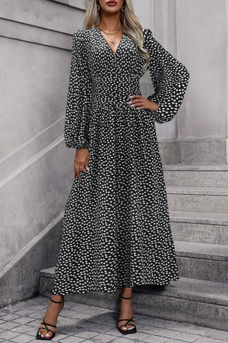 NINEXIS - Wholesale Dress - Women's - CWDMD3950_V-NECK LANTERN SLEEVES HIGH SLIT DRESS16