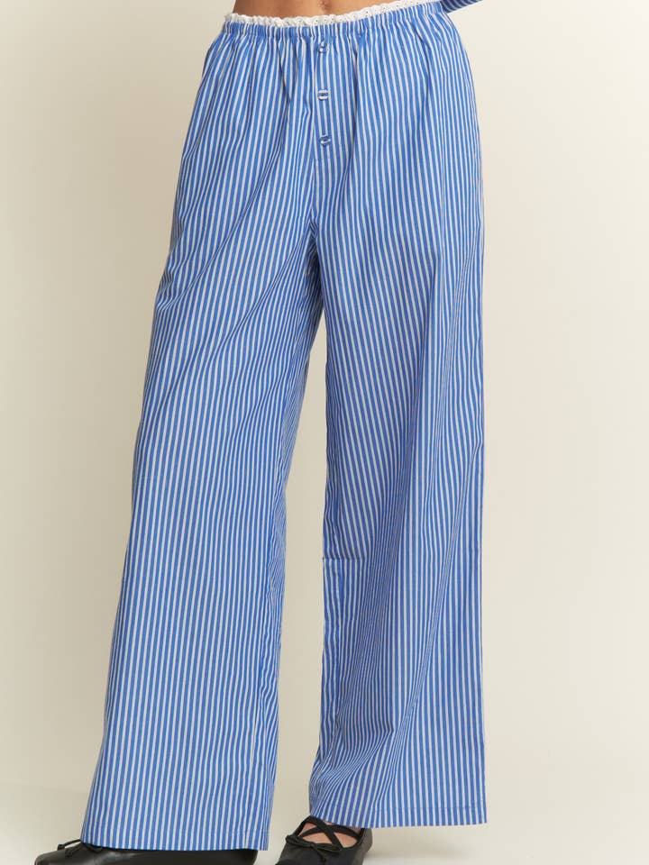 CANDESCENT - Wholesale Pants - Women's - Striped Wide Leg Lounge Pants with Lace Trim (Matching Set)1