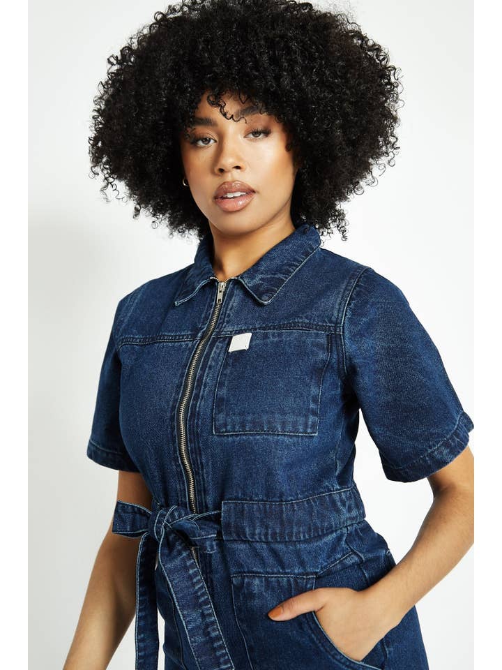 JMOJO UK Limited - Wholesale Jumpsuit - Women's - Orla Short-Sleeve Denim Jumpsuit – Dark Blue2