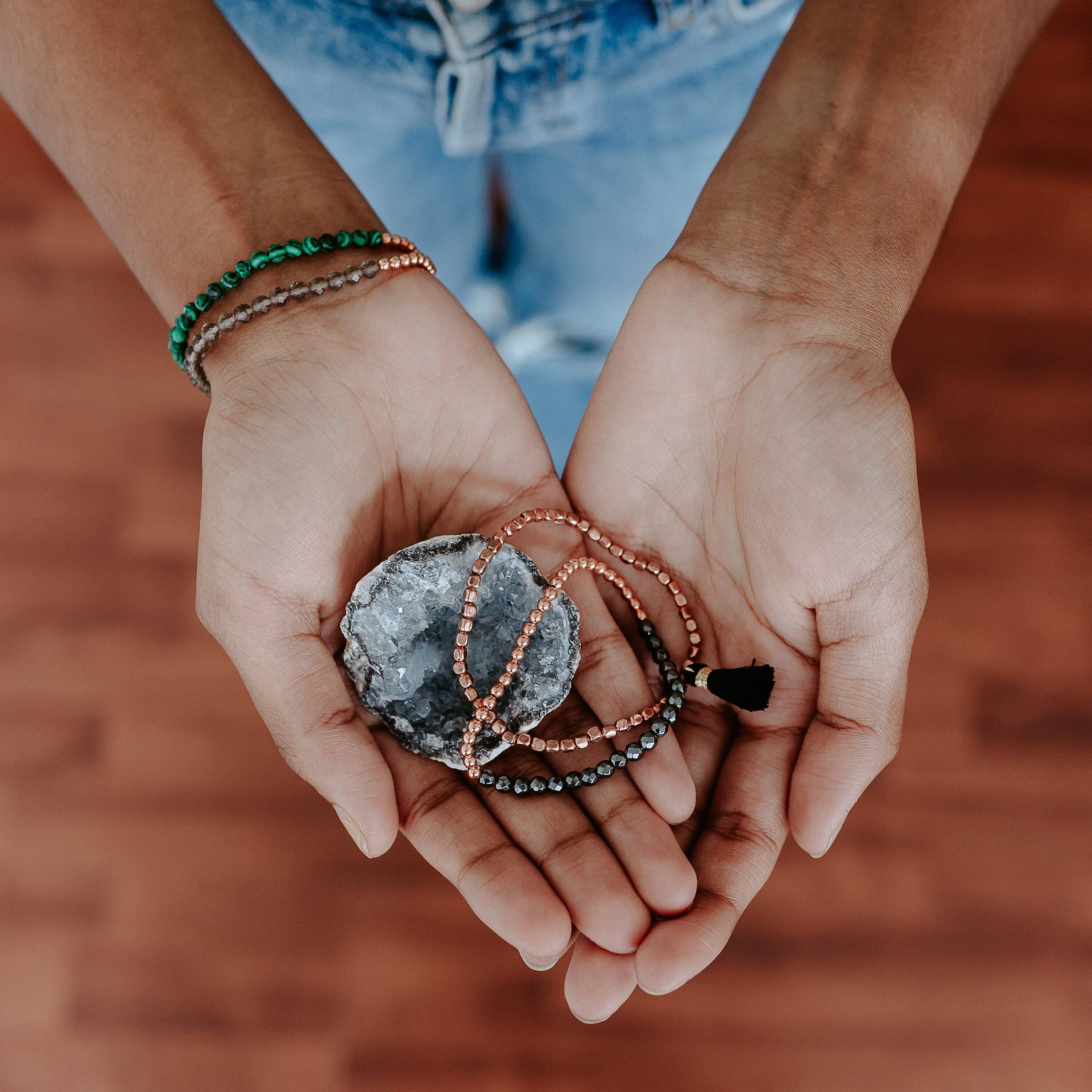 The Blue Yogi - Vendita all'ingrosso Bracciale con perline - Perle in unakite sfaccettate, delicate ed eleganti, più un3