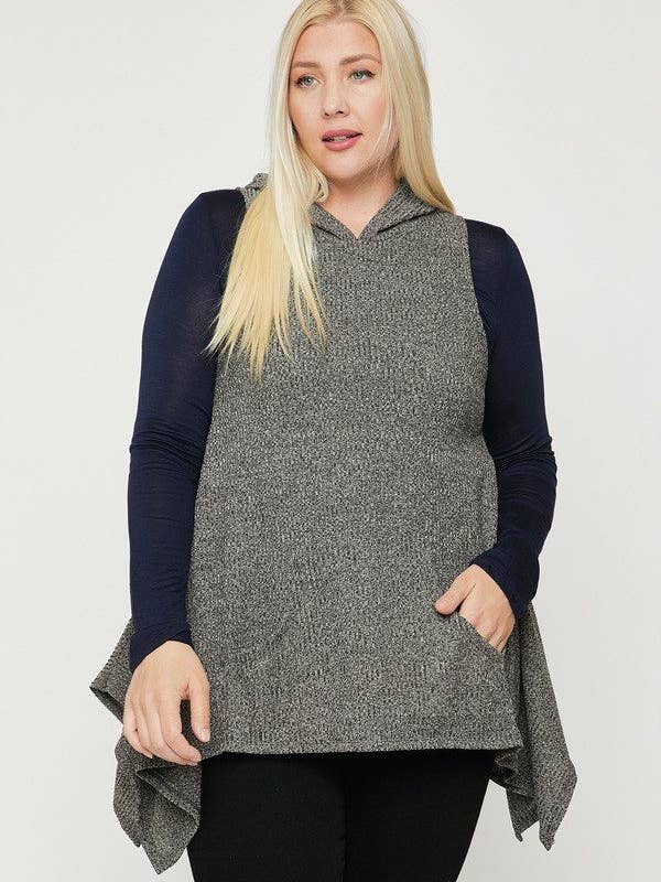 Plus Size Two Tone Knit, Sleeveless Top for wholesale by CC Wholesale Clothing