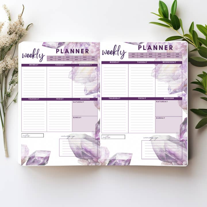 Planificador semanal A5 de cristal amatista. 52 páginas. Respetuoso del medio para venta al por mayor de Missh Shop
