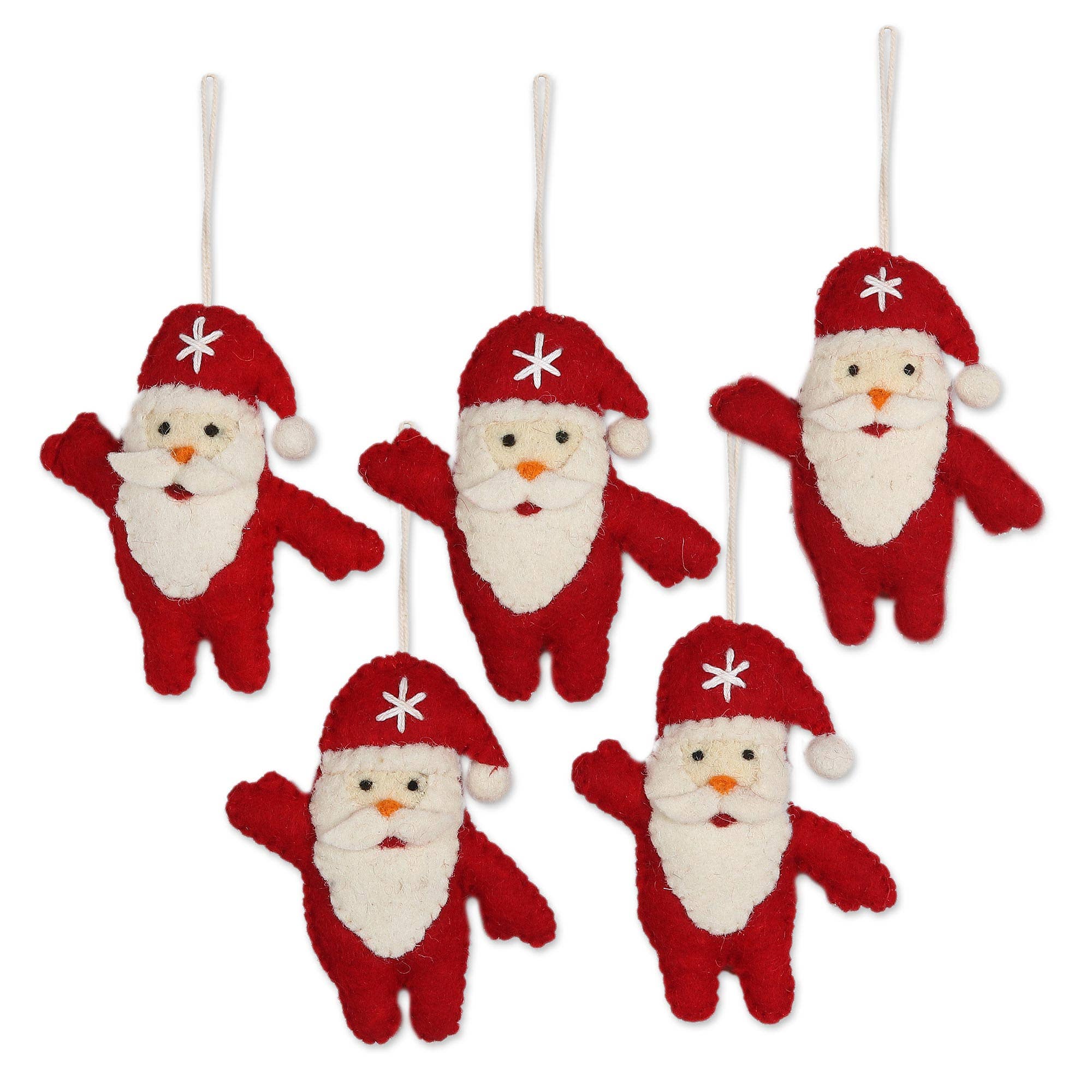 Multicolor Novica Handmade Santa Dance Wool Felt Ornaments (Set Of 5) for wholesale on Faire0