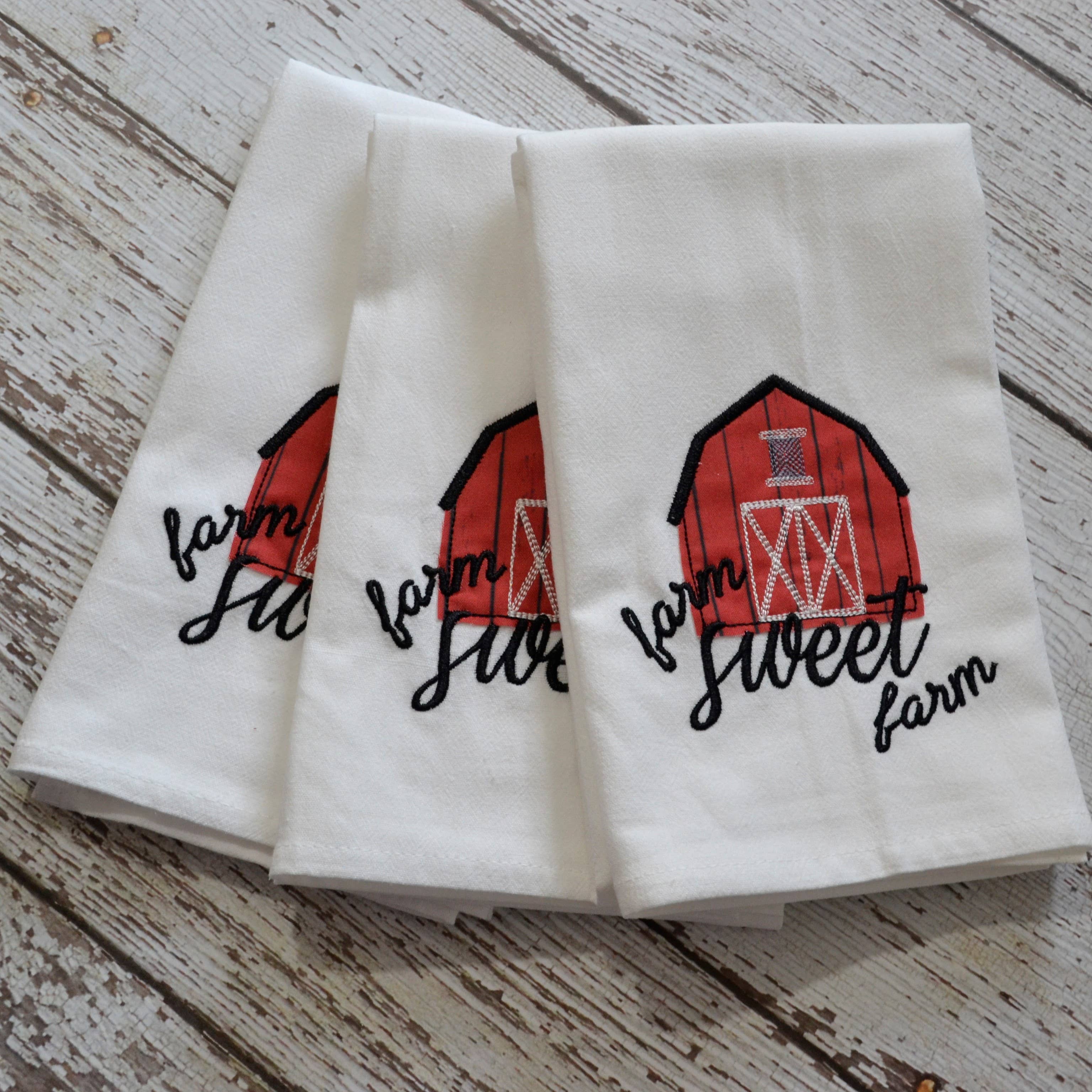 SewMuchMoreStore - Wholesale Tea Towel - Farm Sweet Farm Tea Towel - Embroidered Floursack Towel6