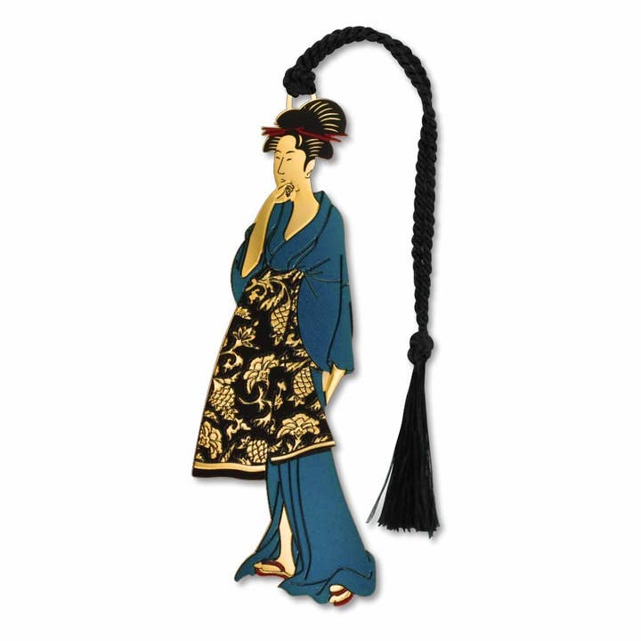 Geisha At Night Japanese Art Metal Bookmark, MADE in USA for wholesale by David Howell and Company