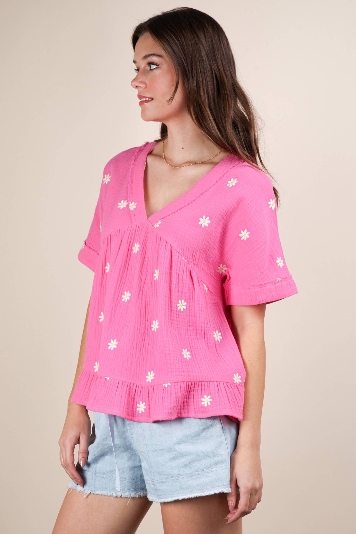 VERY J - Wholesale Blouse - Women's - NT12065-Flower Embroidered Woven Blouse Top6