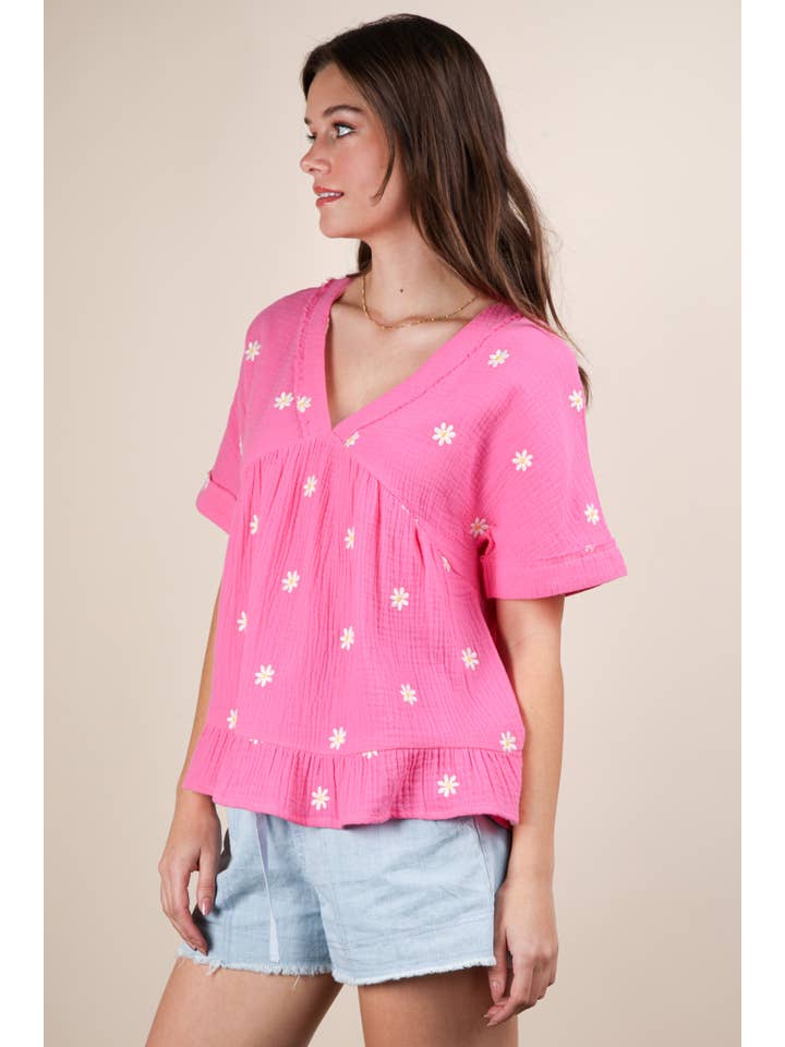 VERY J - Wholesale Blouse - Women's - NT12065-Flower Embroidered Woven Blouse Top15