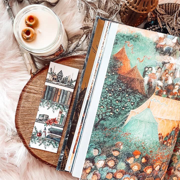 Mirkwood Scribes - Wholesale Bookmark - Christmas Bookshelf Watercolor1