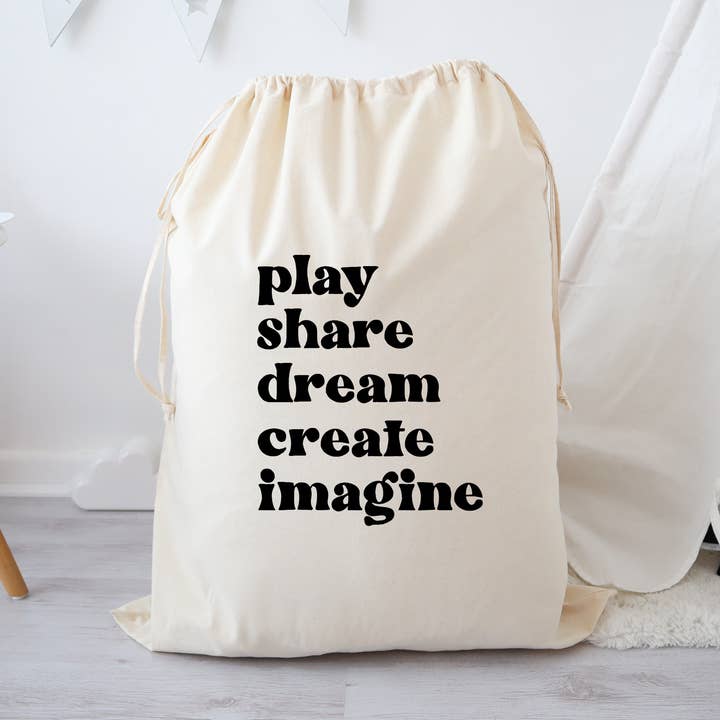 Stylish neutral Large cotton toy storage bag / sack for wholesale by Word Up Creative