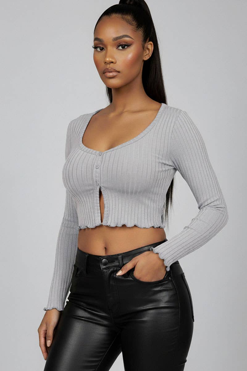CAPELLA APPAREL - Wholesale Knit Top - Women's - Ribbed Button Front Split Long Sleeve Top9