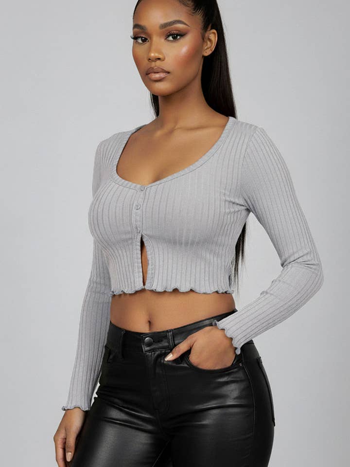 CAPELLA APPAREL - Wholesale Knit Top - Women's - Ribbed Button Front Split Long Sleeve Top9