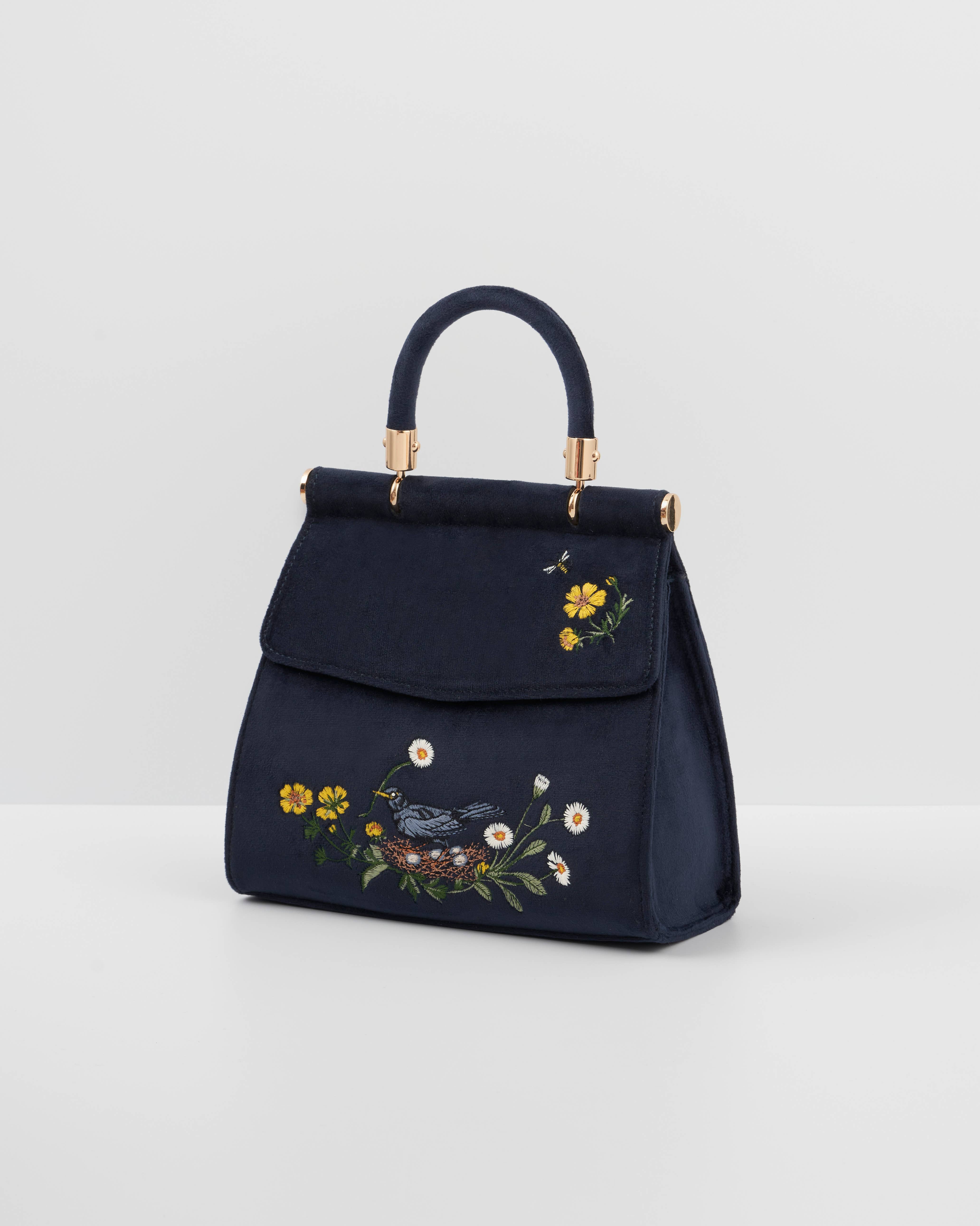 Fable England - Vendita all'ingrosso Borsa con manico - Donna - Mini Borsa in Velluto Blu Notte Blackbird3