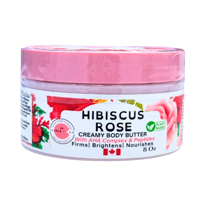 Bien sûr, je suis Beurre Corporel Éclat Hibiscus Rose | Éclaircir, Hydrater & Booster l'Éclat Naturellement – 8 Oz pour la vente par XCLUSIV ORGANICS