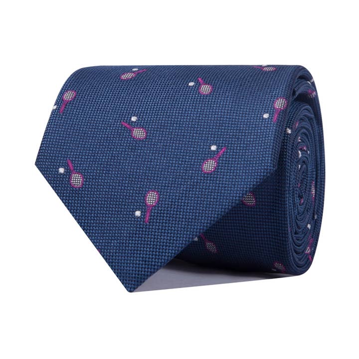 Corbata de seda con raquetas de tenis azul y rosa para venta al por mayor de Ox Gemelos