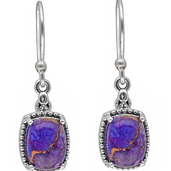 Tiramisu - Wholesale Dangle Earrings - Purple Copper Turquoise 925 Sterling Silver Dangle Earrings