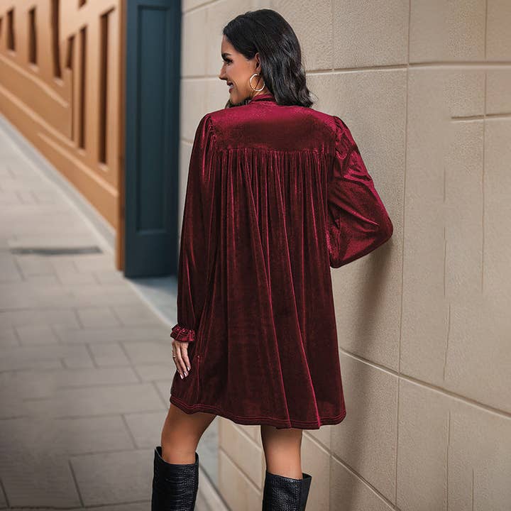 Masyal - Wholesale Dress - Women's - Long Sleeve Velvet Dress for Autumn and Winter5