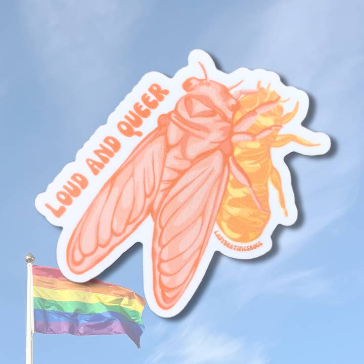 Autocollant autocollant en forme de cigale LGBTQ+ Pride, joli insecte en forme de cigale pour la vente par LadyBeatificsBugs