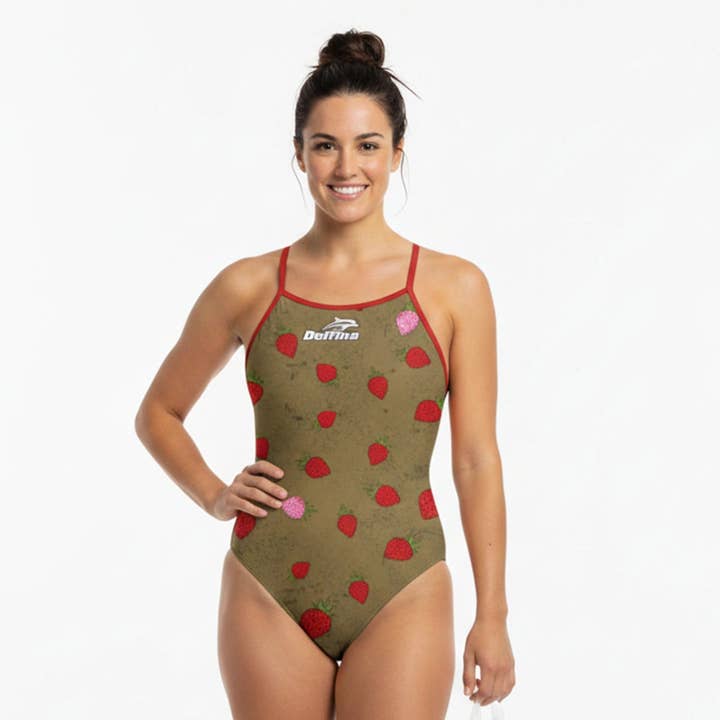 MAILLOT DE BAIN FEMME ROUGE À NOUER FRAGARIA FIELDS pour la vente par Delfina Athletics